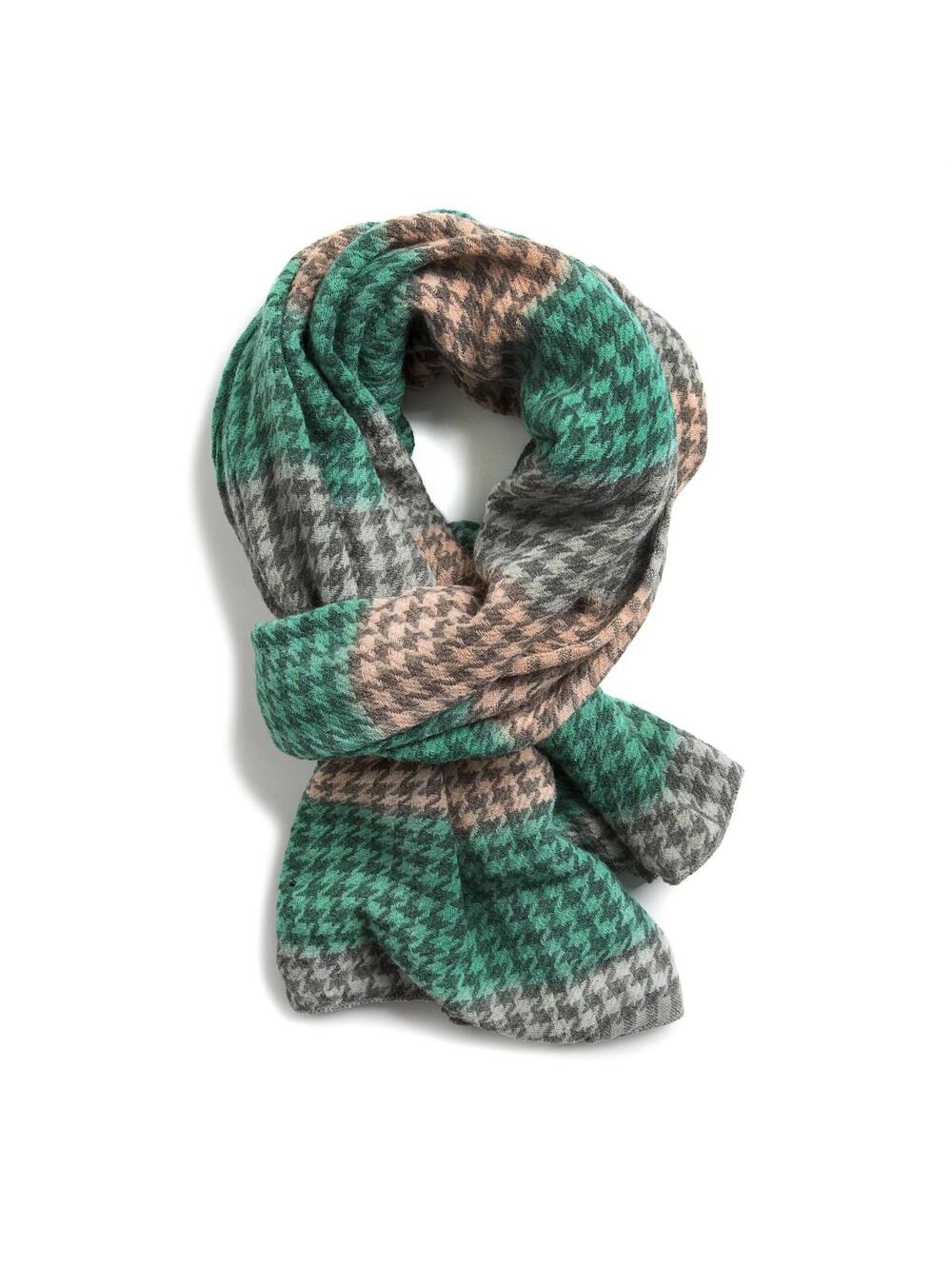 NWT Octavia Chester Teal Green Coral Gray Houndstooth Print Knit Scarf 30x72
